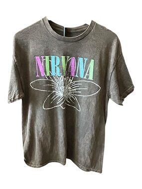 NIRVANA Brown Short Sleeve Tee with Pastel Multicolor Logo